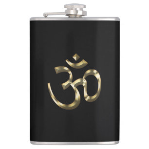 Yoga schwarz gold metallic Om Hindu Buddhist Symbo Flachmann