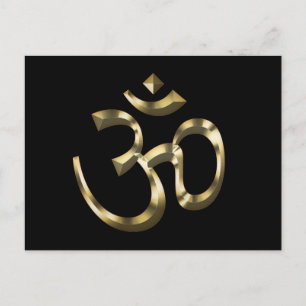 Yoga schwarz gold metallic Om Hindu Buddhist Symbo Postkarte