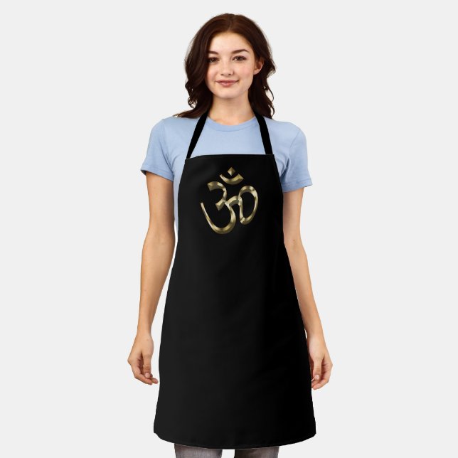 Yoga schwarz gold metallic Om Hindu Buddhist Symbo Schürze (Getragen)