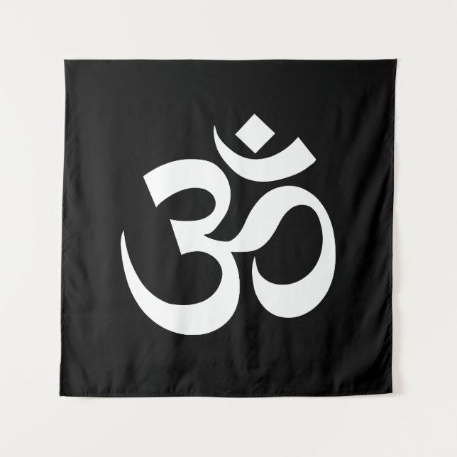 Yoga Schwarz-weiß Om Hindu-Buddhist-Symbol Wandteppich (Vorderseite)