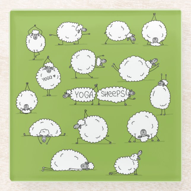 Yoga Sheep: Whimsical Sketch Fun. Glasuntersetzer (Vorderseite)
