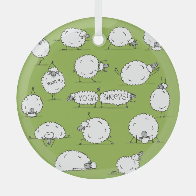 Yoga Sheep: Whimsical Sketch Fun. Ornament Aus Glas (Vorderseite)