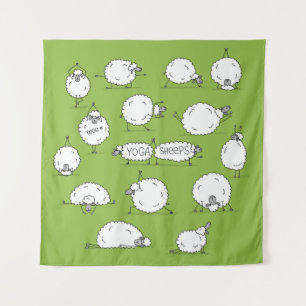 Yoga Sheep: Whimsical Sketch Fun. Wandteppich