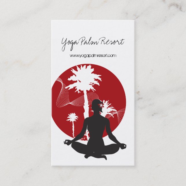 Yoga Silhouette Tropical Zen Resort Palm Trees Sun Visitenkarte (Vorderseite)