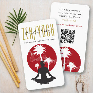 Yoga Silhouette Tropische Palmen & Zen Rote Sonne Visitenkarte