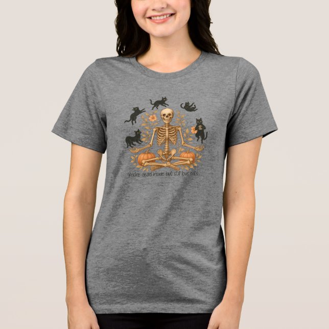 Yoga Skeleton Halloween Tri-Blend Shirt (Vorderseite)