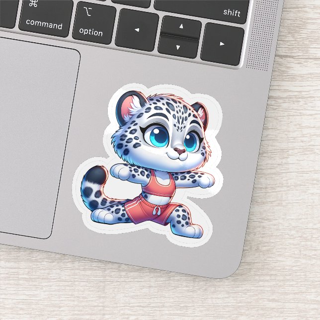 Yoga Sport Kawaii Anime Snow Leopard Sticker (Detail)