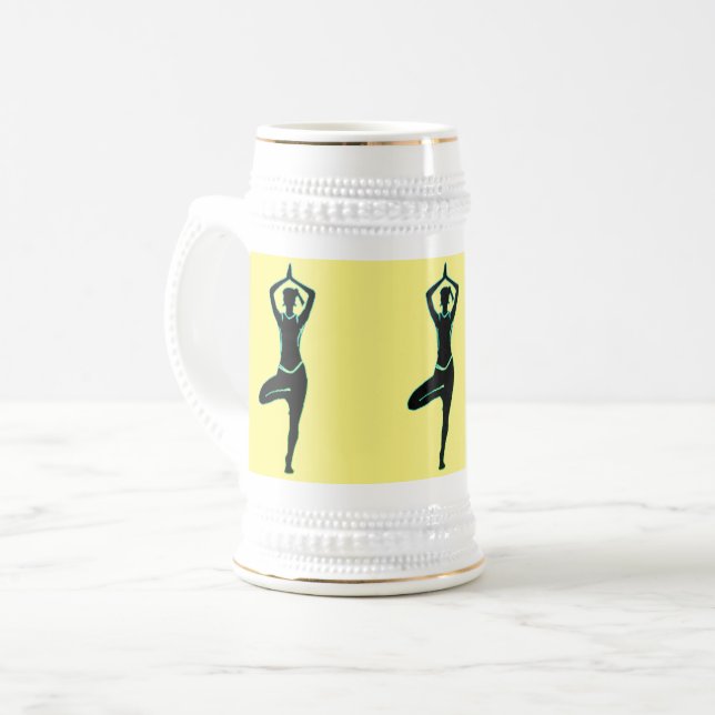 Yoga Stein (Gelb und Gold) Stehende Pose Bierglas (Vorderseite Links)