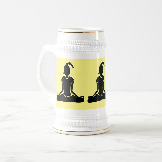 Yoga Stein Pose Gelb & Gold Bierglas (Vorderseite Links)