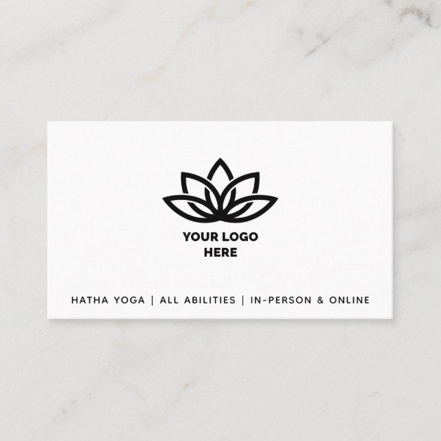Yoga Studio Add your Logo Black Text Business Card Visitenkarte (Vorderseite)