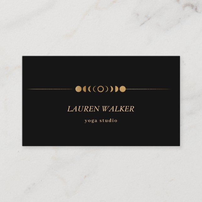 Yoga Studio Business Card Golden Moon Phases Visitenkarte (Vorderseite)