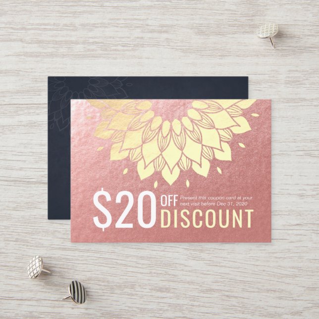 YOGA Studio Discount Coupon Treue Gold Mandala (Vorderseite/Rückseite Beispiel)