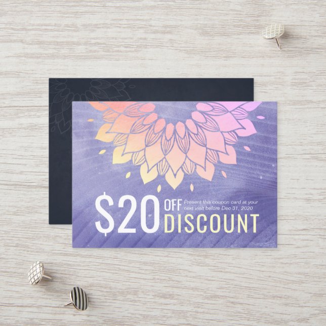 Yoga Studio Gold Mandala Coupon Treue (Vorderseite/Rückseite Beispiel)