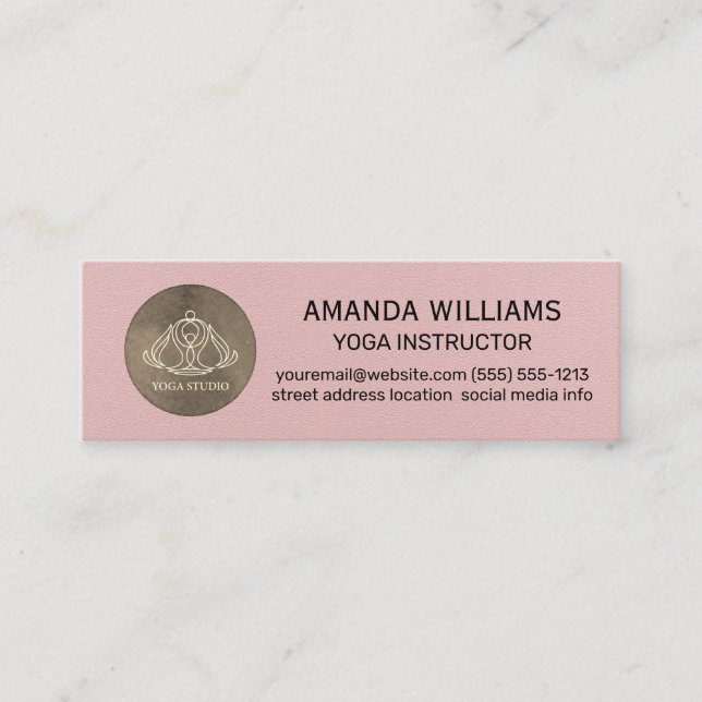 Yoga Studio Icon | Rosa Ledertextur Mini Visitenkarte (Vorderseite)