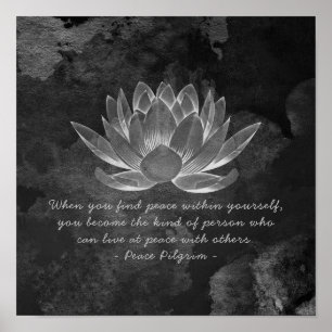 YOGA Studio Instructor Meditation Zitat B&W Lotus Poster