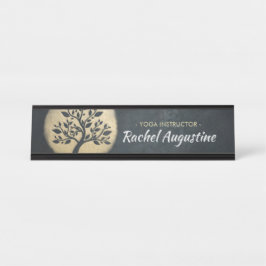 Yoga Studio Meditation Instructor Black Gold Tree Schreibtischnamensplakette