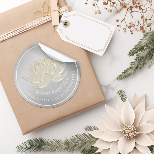 YOGA Studio Meditation Reiki Instructor Gold Lotus Runder Aufkleber (Von Creator hochgeladen)