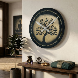 Yoga-Studio-Meditationslehrer Schwarzer Goldener B Runde Wanduhr