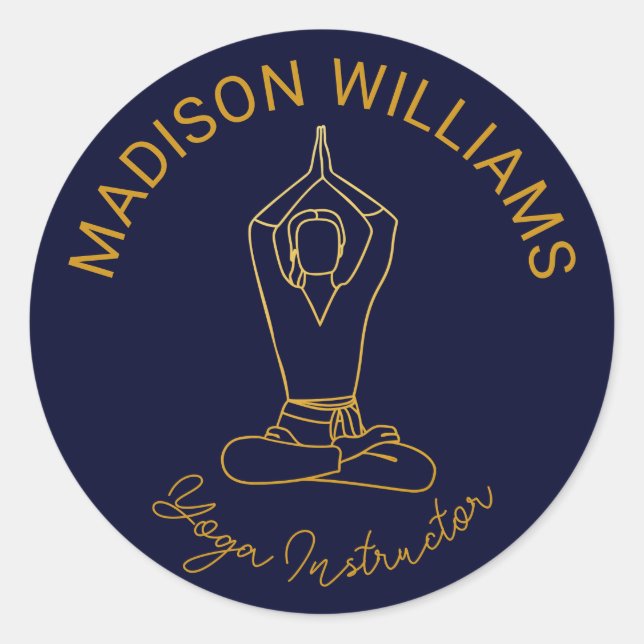 Yoga Studio Navy Gold Moderne Minimalistisch Runder Aufkleber (Vorderseite)