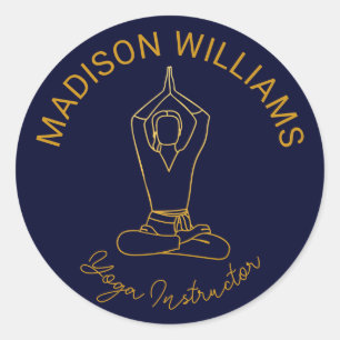 Yoga Studio Navy Gold Moderne Minimalistisch Runder Aufkleber