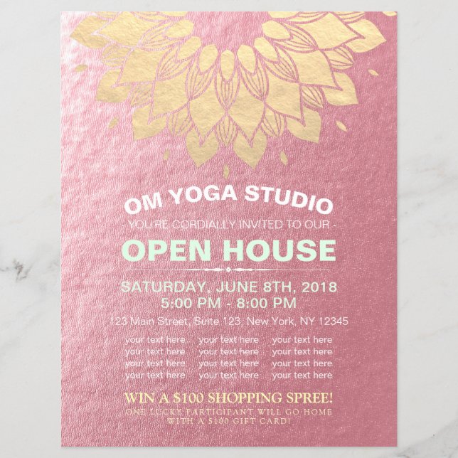 YOGA Studio Open House Gold Foil Mandala Blume F Flyer (Vorne)