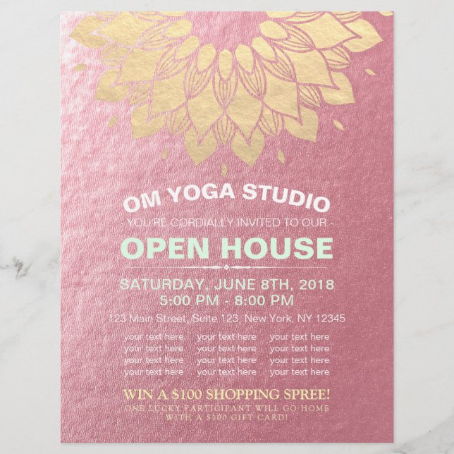 YOGA Studio Open House Gold Foil Mandala Blume F Flyer (Vorne)
