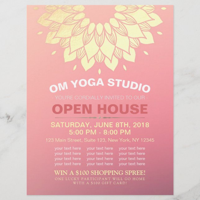 YOGA Studio Open House Gold Foil Mandala Blume Flyer (Vorne)