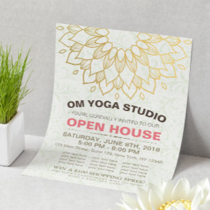 YOGA Studio Open House Gold Foil Mandala Blume Flyer