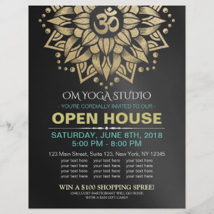 YOGA Studio Open House Gold Mandala Om Symbol Flyer