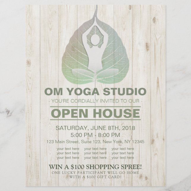 YOGA Studio Open House Meditation Pose Bodhi Leaf Flyer (Vorne)