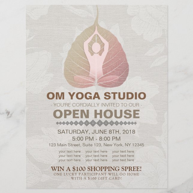 YOGA Studio Open House Meditation Pose Bodhi Leaf Flyer (Vorne)