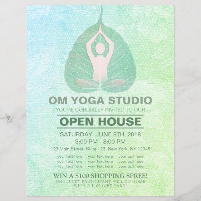 YOGA Studio Open House Meditation Pose Bodhi Leaf Flyer (Vorne)