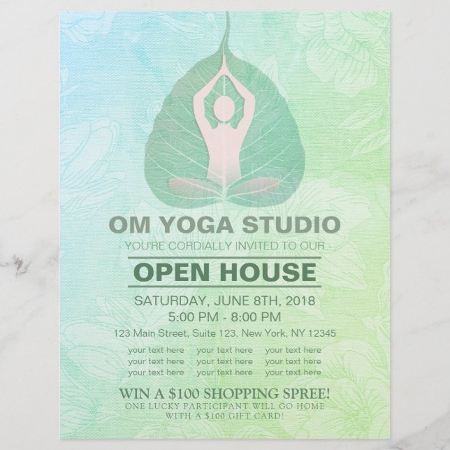 YOGA Studio Open House Meditation Pose Bodhi Leaf Flyer (Vorne)