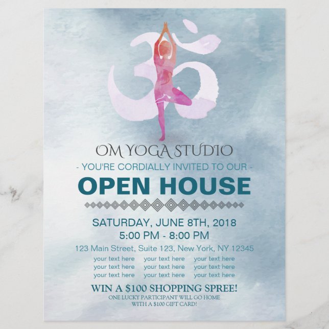 YOGA Studio Open House Meditation Pose & OM Symbol Flyer (Vorne)