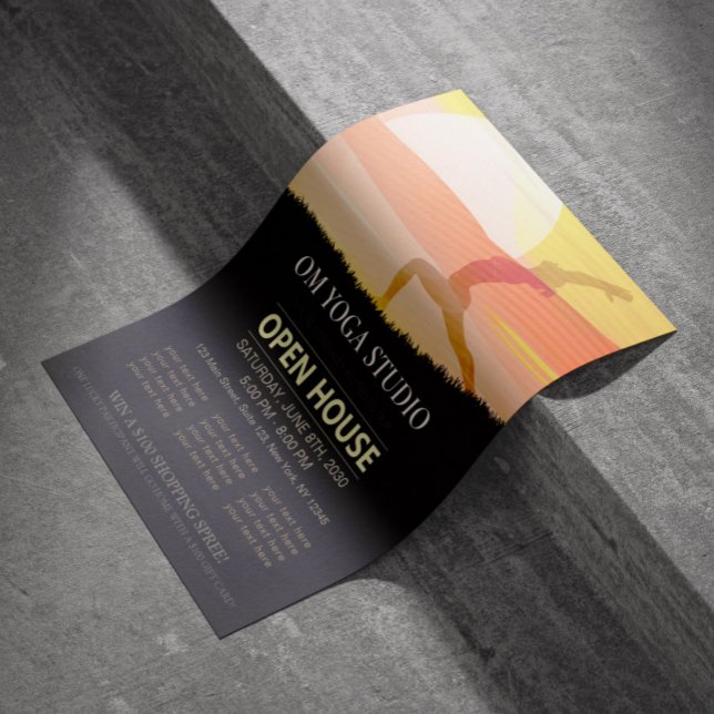 YOGA Studio Open House Sunset Moon Salutation Pose Flyer (Von Creator hochgeladen)