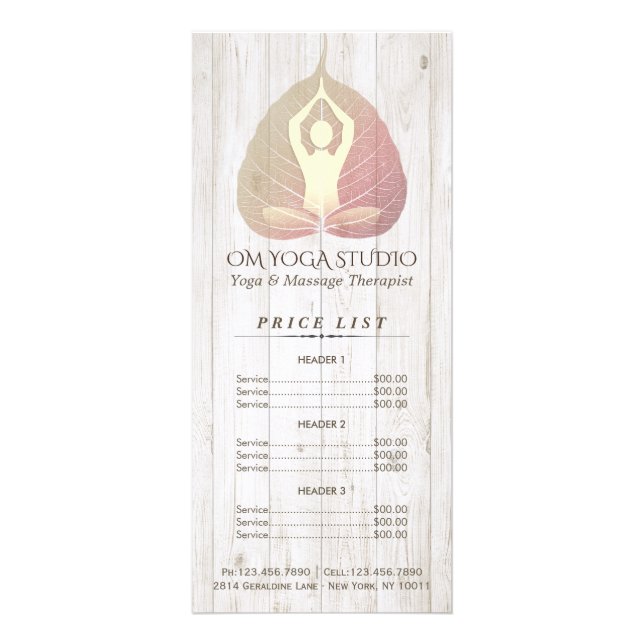 YOGA Studio Price List Mediation Pose Bodhi Leaf Werbekarte (Vorne)