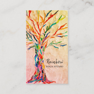 Yoga Studio Rainbow Tree Beige Business Card Visitenkarte