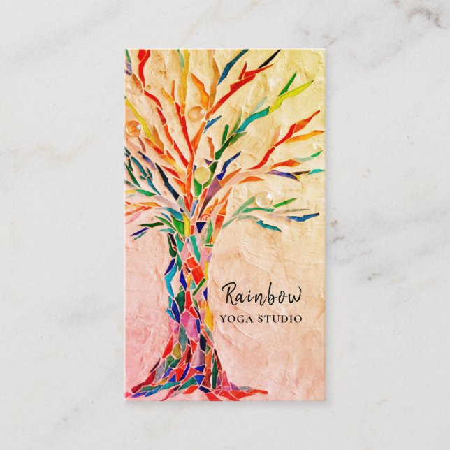 Yoga Studio Rainbow Tree Beige Business Card Visitenkarte (Vorderseite)
