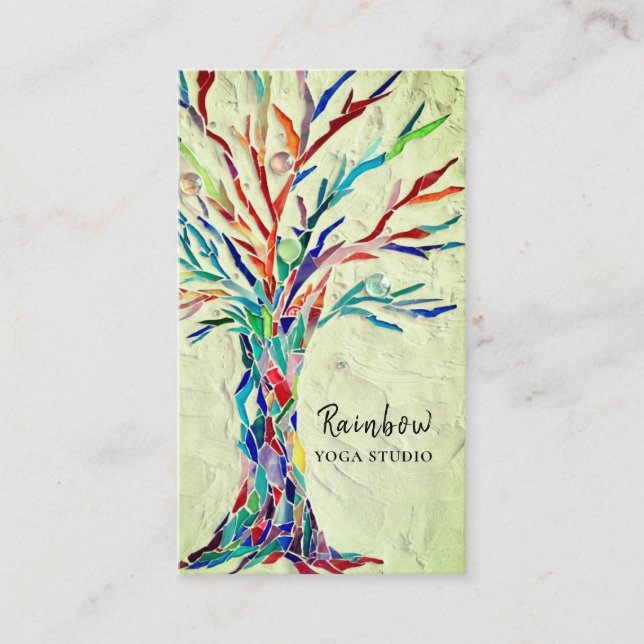 Yoga Studio Rainbow Tree Green Business Card Visitenkarte (Vorderseite)
