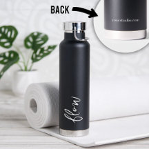 Yoga-Studio-Wasserflasche Flow Schrift Schwarz Cus