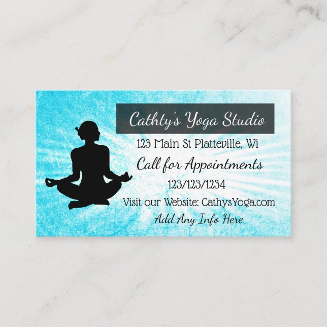 Yoga Studio Zen Themed Blue und Black Visitenkarte (Vorderseite)