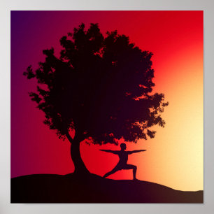 Yoga Sunset Art Poster
