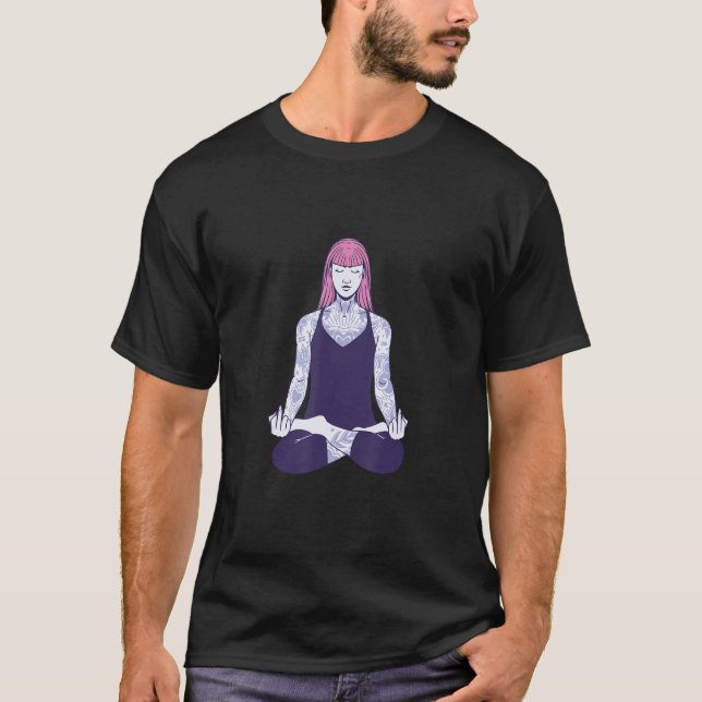 Yoga Tattoo Women Meditating T-Shirt (Vorderseite)
