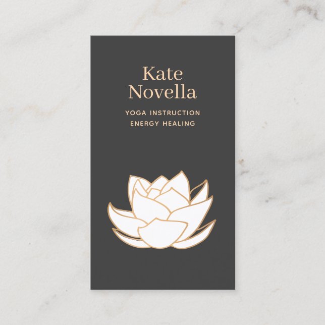 Yoga Teacher White Lotus Black Business Card Visitenkarte (Vorderseite)