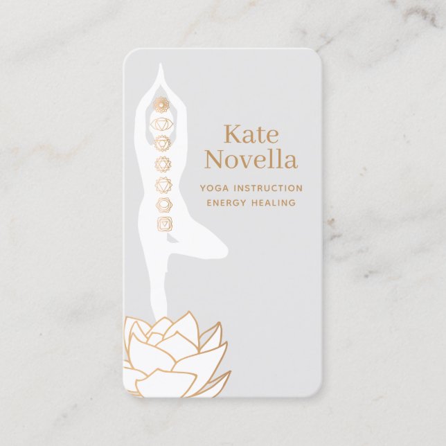 Yoga Teacher White Lotus Black Business Card Visitenkarte (Vorderseite)