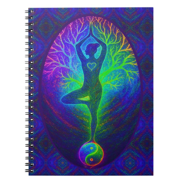 Yoga Tree Peace Rainbow Notizblock (Vorderseite)
