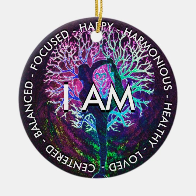 Yoga Tree Peace Rainbow Positive Affirmative Keramik Ornament (Vorne)
