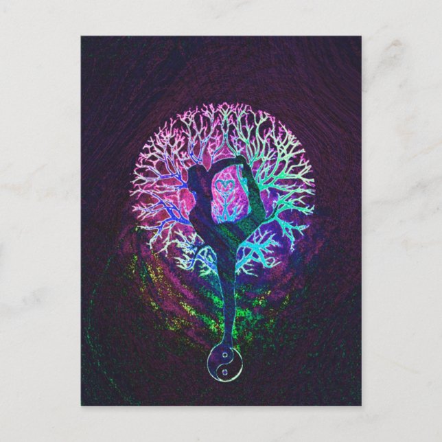 Yoga Tree Peace Rainbow Postkarte (Vorderseite)