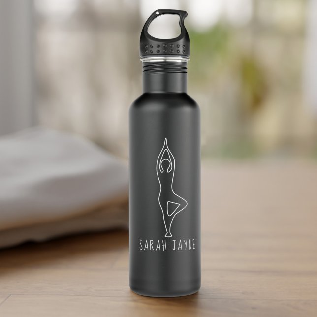 Yoga Tree Pose Kontur Matte Black Water Flasche Edelstahlflasche (Add your name and enjoy your new water bottle)