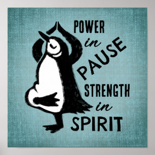 Yoga Tree Pose Penguin Motivierend Blue Poster